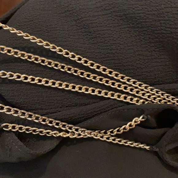 Bebe black longsleeve gold chain open back gold buttons womens blouse shirt XS​ - Picture 8 of 8